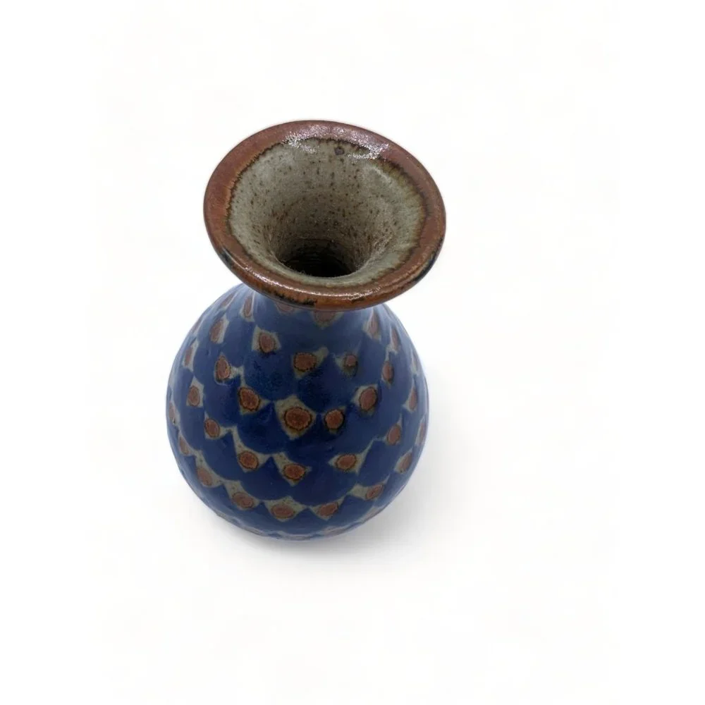Vintage Cocotzin Mex Signed Mexican Pottery Blue Bud Vase 5